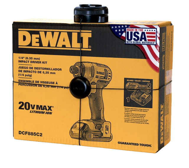 Package Wrap InVue  protegendo uma furadeira DeWalt