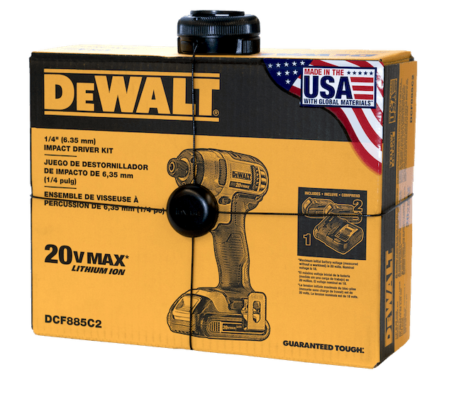 Package Wrap InVue  protegendo uma furadeira DeWalt