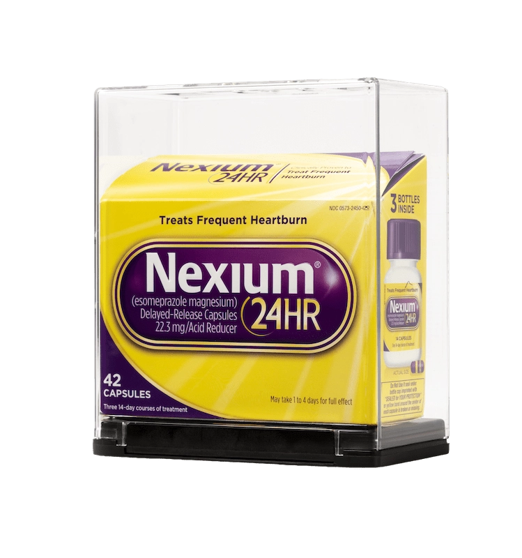 Caixa do medicamento Nexium em uma caixa de segurança Sell-Thru
