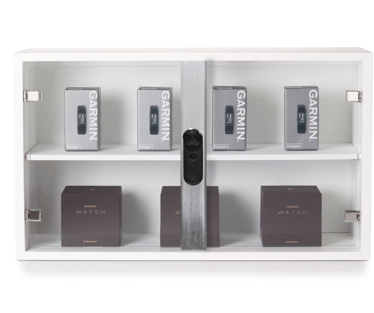 Plunger Lock LIVE em gabinetes de vidro que protegem os produtos Garmin